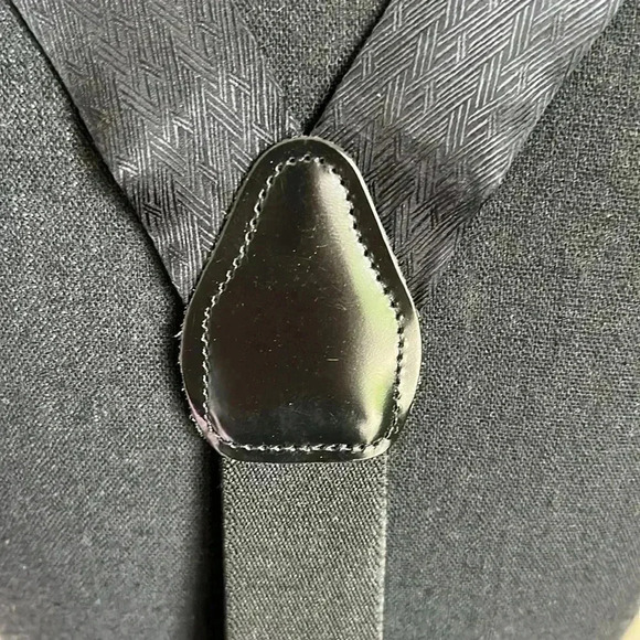 Suspenders 100% Silk Black Made in England Patent Leather with Gold Hardware - Picture 5 of 14